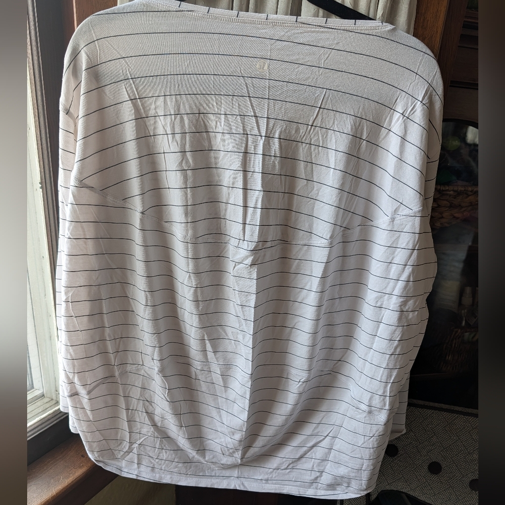 lululemon athletica White Long Sleeve Tee with Thin Black Stripes - Picture 3 of 4